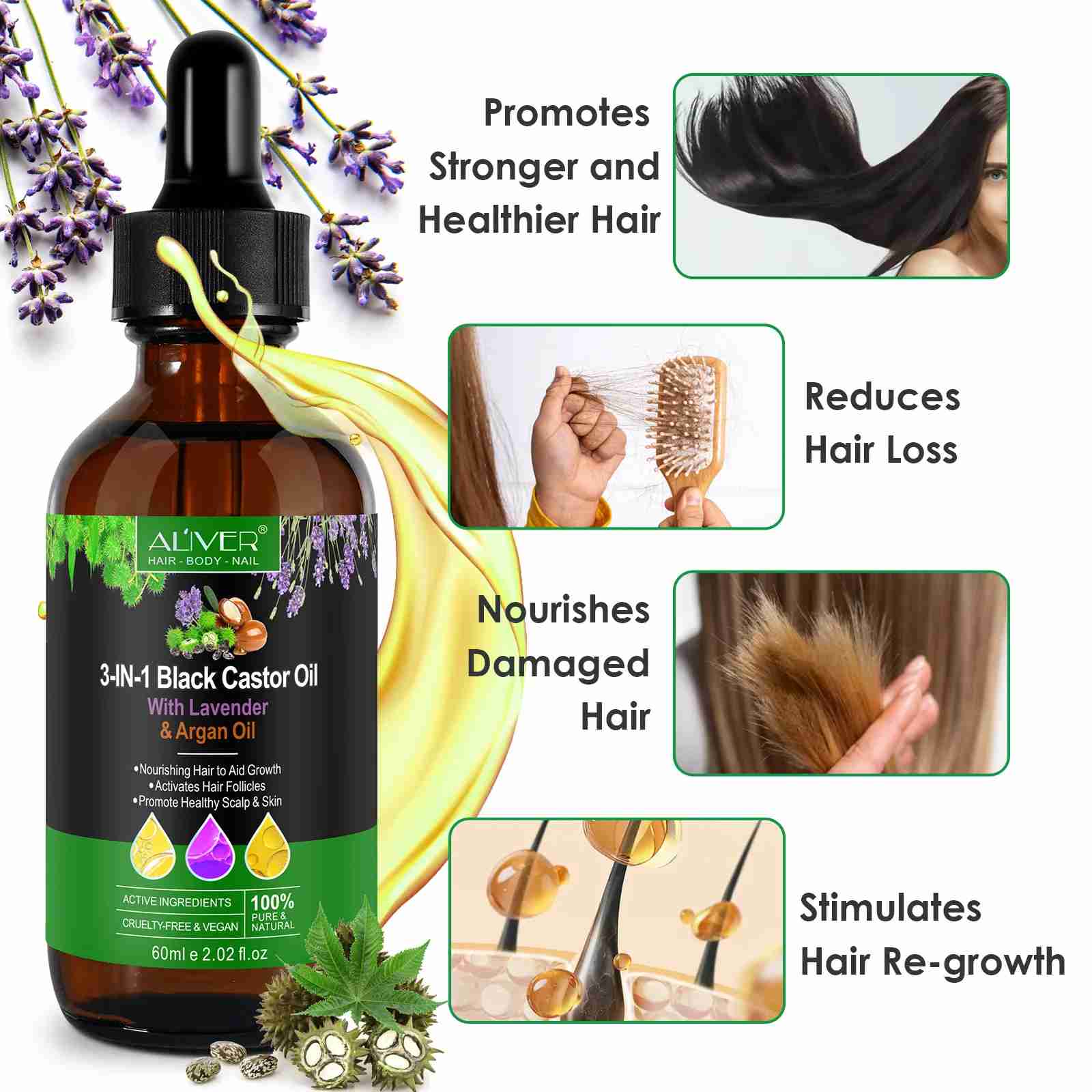 3 IN 1 Black Castor Oil Aliver with Lavender & Argan Oil